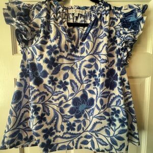 COPY - Blue Floral Ruffle Sleeve Top